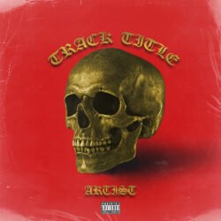 Golden skull premade album cover art - for Alternative Metal, Death Metal Music - style Cinematic Style, Dark Fantasy - in Red, Yellow Color