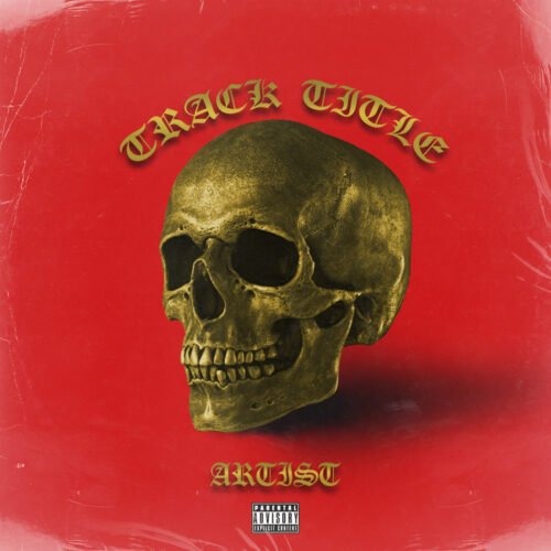 Golden skull premade album cover art - for Alternative Metal, Death Metal Music - style Cinematic Style, Dark Fantasy - in Red, Yellow Color