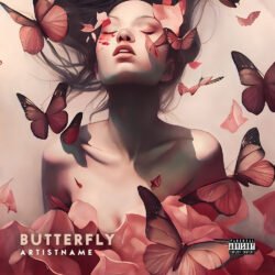 Butterfly premade album cover art - for Indie Pop, Dream Pop Music - style Surrealist, Photographic - in Pink, Cream Color