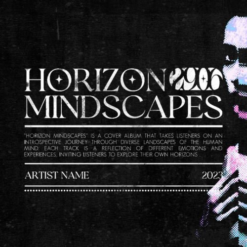 Horizon mindscapes premade album cover art - for Alternative Hip-Hop, Ambient Music - style Acid Graphics, Collage - in Black, White Color