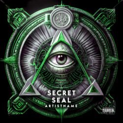 freemasonry premade album cover art - for Dark Ambient, Dark Synth Music - style Conceptual Art, Cyberpunk - in Green, Black Color