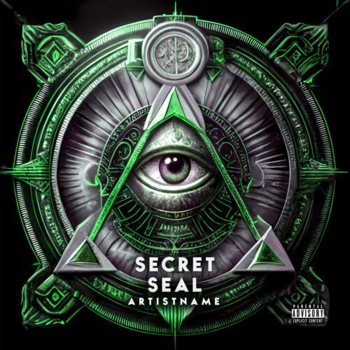 freemasonry premade album cover art - for Dark Ambient, Dark Synth Music - style Conceptual Art, Cyberpunk - in Green, Black Color