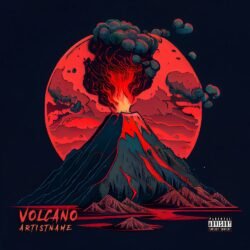Volcano premade album cover art - for Alternative Rock, Heavy Metal Music - style Illustrated, Retro - in Red, Black Color