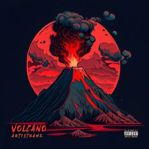 Volcano premade album cover art - for Alternative Rock, Heavy Metal Music - style Illustrated, Retro - in Red, Black Color