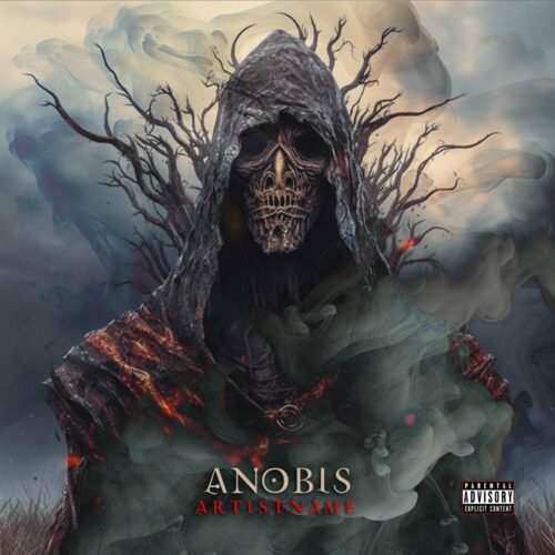 Anobis premade album cover art - for Death Metal, Black Metal Music - style Dark Fantasy, Dark Surrealism - in Black, Grey Color