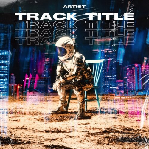 Confused Astro premade album cover art - for Alternative Hip-Hop, Dark Synth Music - style Collage, Cyberpunk - in Blue, Pink Color