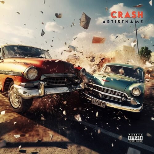 crash premade album cover art - for Alternative Rock, Garage Rock Music - style Cinematic Style, Photographic - in Red, Orange Color