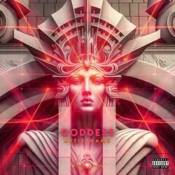 Goddess premade album cover art - for Electronic, Industrial Music - style Cinematic Style, Futuristic Style - in Red, Grey Color