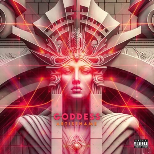 Goddess premade album cover art - for Electronic, Industrial Music - style Cinematic Style, Futuristic Style - in Red, Grey Color