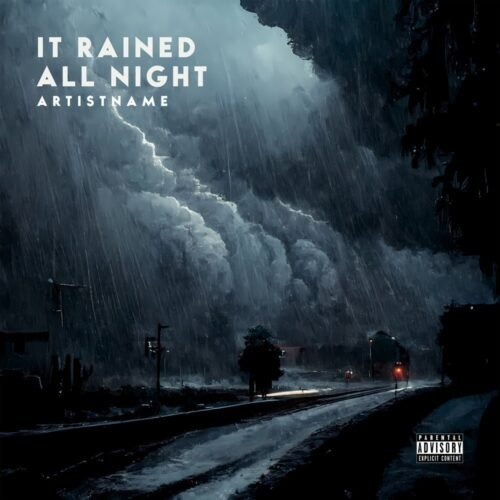 It Rained All Night premade album cover art - for Ambient, Dark Ambient Music - style Cinematic Style, Photographic - in Blue, Grey Color