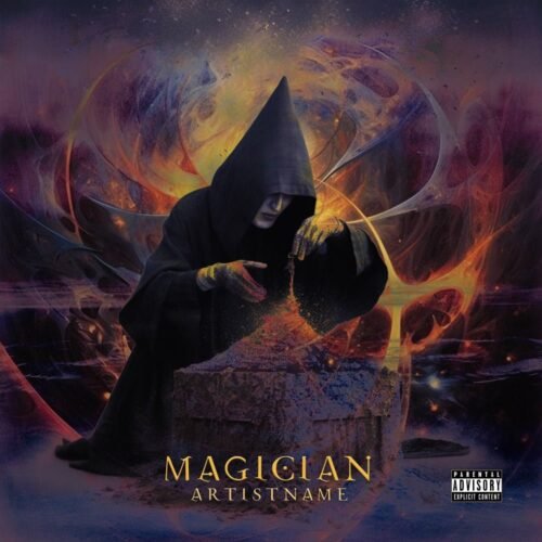 Magician premade album cover art - for Ambient, Dark Ambient Music - style Dark Fantasy, Conceptual Art - in Purple, Blue Color