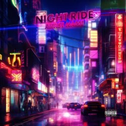 retro premade album cover art - for Phonk, Electronic Music - style Cyberpunk, Cinematic Style - in Blue, Pink Color