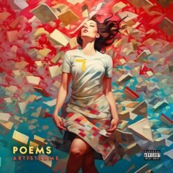 Poems premade album cover art - for Alternative Rock, Indie Pop Music - style Expressionism, Oil Painting - in Red, Blue Color
