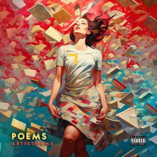 Poems premade album cover art - for Alternative Rock, Indie Pop Music - style Expressionism, Oil Painting - in Red, Blue Color