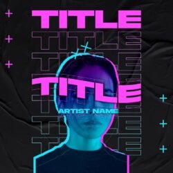 typography premade album cover art - for Dark Synth, Electro Music - style Acid Graphics, Cyberpunk - in Pink, Blue Color