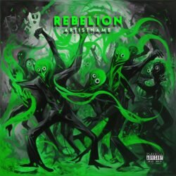 Rebellion premade album cover art - for Alternative Metal, Dark Electro Music - style Dark Surrealism, Expressionism - in Green, Black Color