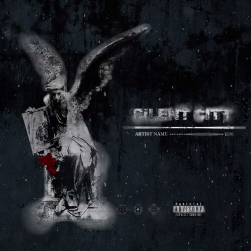 Silent city premade animated album cover art - for Black Metal, Dark Ambient Music - style Dark Fantasy, Gothic Art - in Red, Black Color