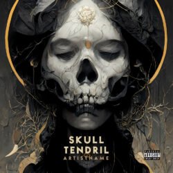 Skull Tendril premade album cover art - for Alternative Metal, Black Metal Music - style Dark Fantasy, Dark Surrealism - in Black, Grey Color