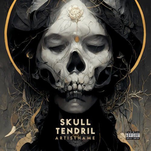 Skull Tendril premade album cover art - for Alternative Metal, Black Metal Music - style Dark Fantasy, Dark Surrealism - in Black, Grey Color