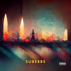 Suburbs premade album cover art - for Alternative Rock, Ambient Music - style Abstract, Expressionism - in Red, Orange Color