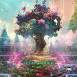 Tech Garden premade album cover art - for Ambient, Chillout Music - style Abstract, Fauvism - in Blue, Purple Color