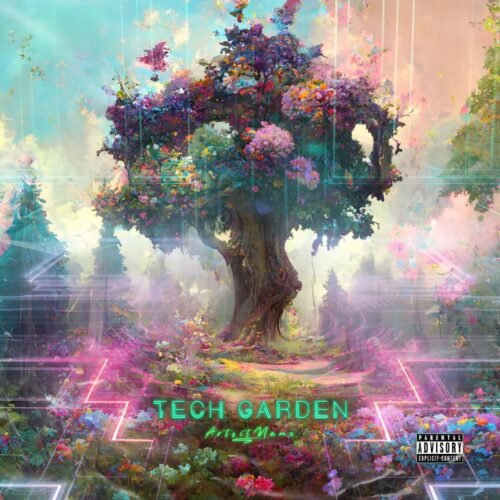Tech Garden premade album cover art - for Ambient, Chillout Music - style Abstract, Fauvism - in Blue, Purple Color