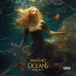 The Mermaid of the Oceans premade album cover art - for Ambient, Classical Music - style Cinematic Style, Dark Fantasy - in Blue, Orange Color