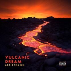 Volcano album cover art - for Ambient, Dark Ambient Music - style Cinematic Style, Photographic - in Red, Orange Color