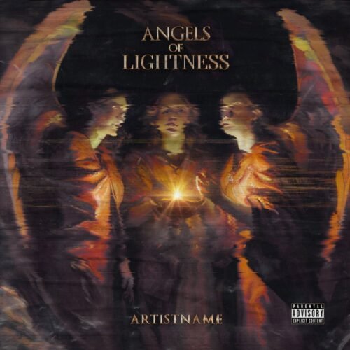 Angels of Lightness premade album cover art - for Dark Ambient, Darkwave Music - style Baroque, Chiaroscuro - in Black, Orange Color