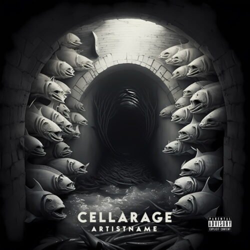 Cellarage premade album cover art - for Dark Ambient, Doom Metal Music - style Dark Fantasy, Surrealist - in Black, Grey Color