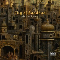 City of Sandbad premade album cover art - for Ambient, Dark Ambient Music - style Conceptual Art, Dark Fantasy - in Yellow, Brown Color