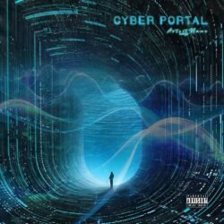 Cyber Portal premade album cover art - for Electronic, Dark Synth Music - style Cyberpunk, Futuristic Style - in Blue, Green Color