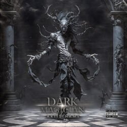 Dark Magician premade album cover art - for Black Metal, Dark Ambient Music - style Dark Fantasy, Dark Surrealism - in Black, Grey Color