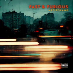 Fast and Furious premade album cover art - for Phonk, Dark Synth Music - style Cinematic Style, Impressionism - in Red, Orange Color