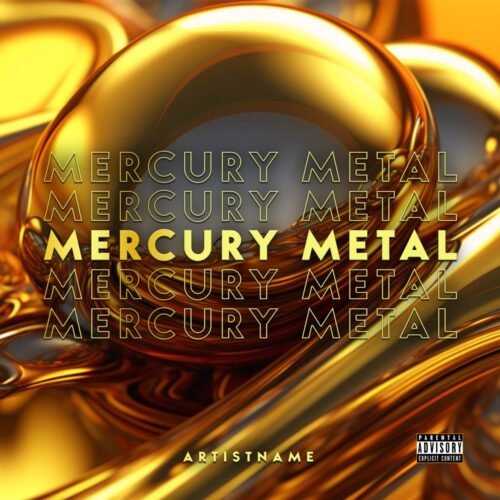 Mercury Metal premade album cover art - for Electronic, Hip-Hop Music - style Futuristic Style, Minimalist - in Yellow, Orange Color
