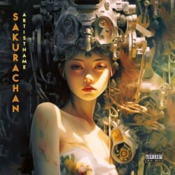 Sakurachan premade album cover art - for Electronic, Dark Electro Music - style Cyberpunk, Biopunk - in Yellow, Brown Color
