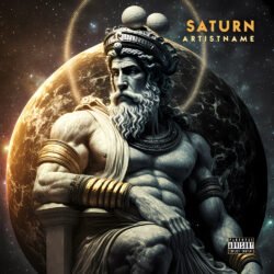 Saturn premade album cover art - for Ambient, Classical Music - style Cinematic Style, Dark Fantasy - in Blue, Yellow Color
