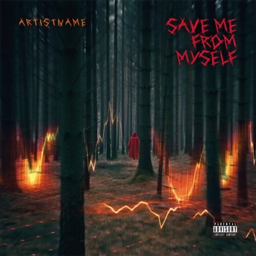 Save Me From Myself premade album cover art - for Alternative Metal, Dark Pop Music - style Dark Fantasy, Cinematic Style - in Red, Orange Color