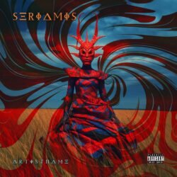 Seriamis premade album cover art - for Dark Pop, Alternative Rock Music - style Surrealist, Dark Fantasy - in Red, Blue Color
