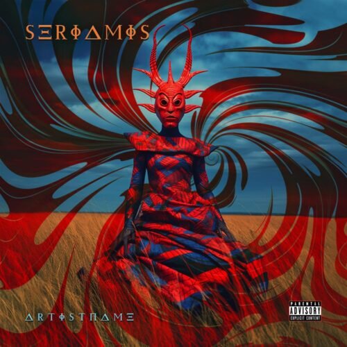 Seriamis premade album cover art - for Dark Pop, Alternative Rock Music - style Surrealist, Dark Fantasy - in Red, Blue Color