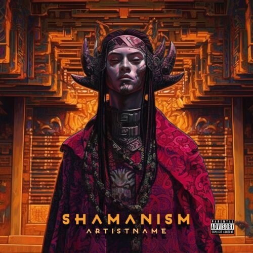 Shamanism premade album cover art - for Ambient, Dark Ambient Music - style Surrealist - in Red, Orange Color