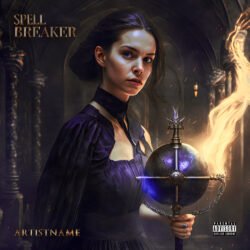 Spell Breaker premade album cover art - for Dark Ambient, Gothic Metal Music - style Dark Fantasy, Cinematic Style - in Purple, Yellow Color