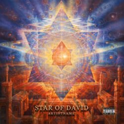 Star Of David premade album cover art - for Ambient, Dark Ambient Music - style Sacred Geometry, Psychedelic Art - in Blue, Orange Color