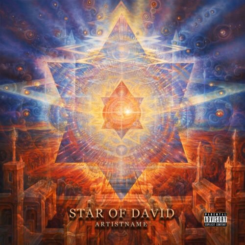 Star Of David premade album cover art - for Ambient, Dark Ambient Music - style Sacred Geometry, Psychedelic Art - in Blue, Orange Color