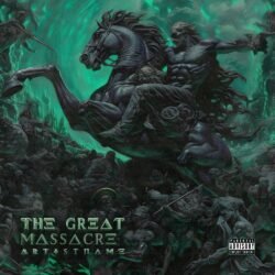 The Great Massacre premade album cover art - for Black Metal, Death Metal Music - style Dark Fantasy, Illustrated - in Green, Black Color