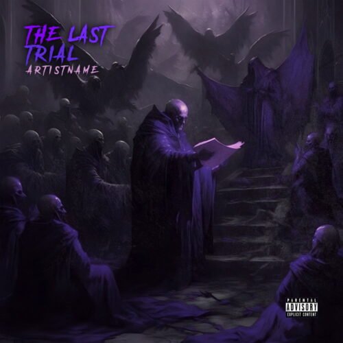 The Last Trial premade album cover art - for Gothic Metal, Black Metal Music - style Dark Fantasy, Gothic Art - in Purple, Black Color