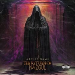 The Return of Nazgul premade album cover art - for Black Metal, Doom Metal Music - style Dark Fantasy, Cinematic Style - in Black, Purple Color