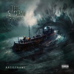 The Storm and the Pirates premade album cover art - for Alternative Metal, Dark Ambient Music - style Cinematic Style, Dark Fantasy - in Blue, Black Color