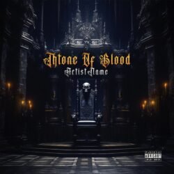 Throne Of Blood premade album cover art - for Black Metal, Death Metal Music - style Dark Fantasy, Gothic Art - in Black, Grey Color