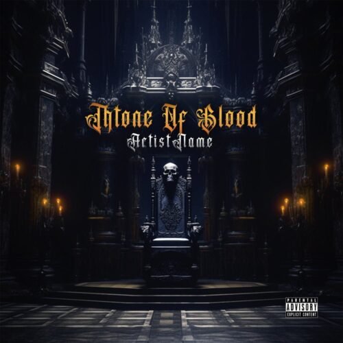Throne Of Blood premade album cover art - for Black Metal, Death Metal Music - style Dark Fantasy, Gothic Art - in Black, Grey Color